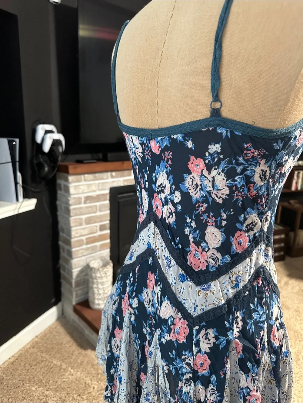 Floral Navy and Cream Spaghetti Strap Dress - Picture 3 of 3